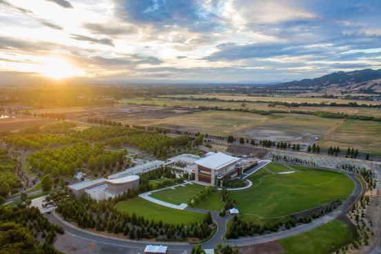 Aerial view of Green Music Center at Sonoma State University at sunset